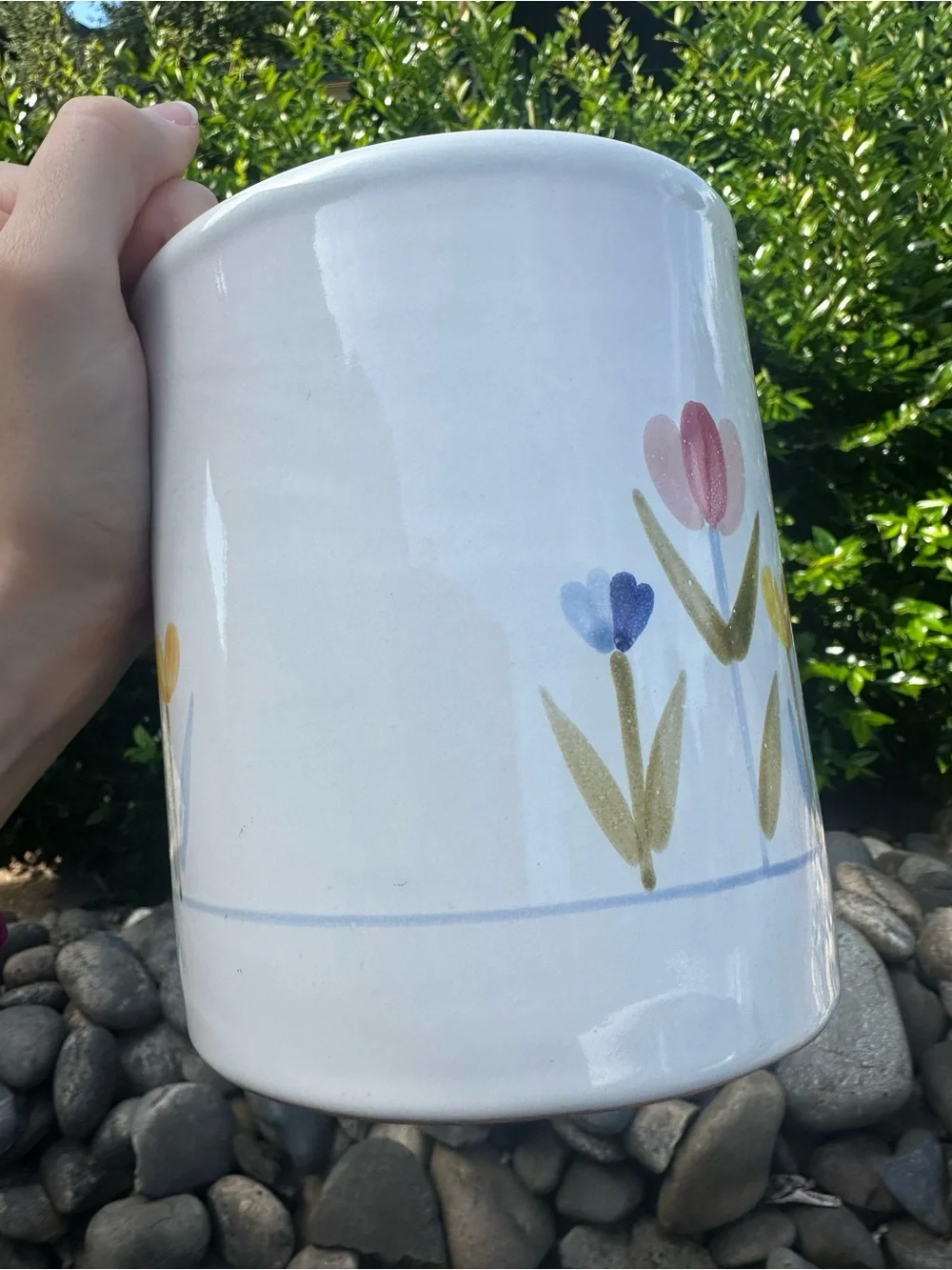 Vintage Williams Sonoma Watercolor Tulip Utensil Holder Ceramic Vase